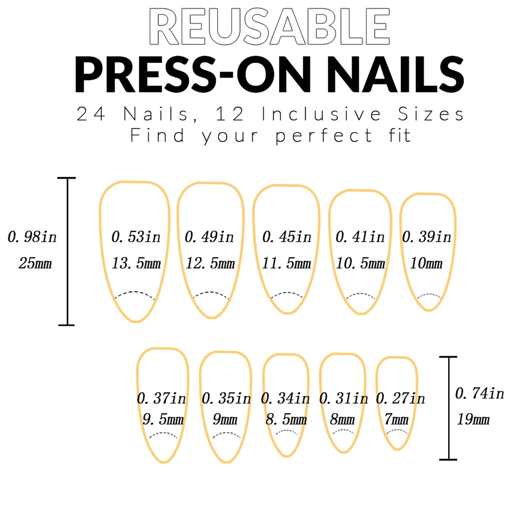 24szt Press on Nails Medium Almond Shaped Light black French Press On Nails Heart Design French Tip Press on Nails