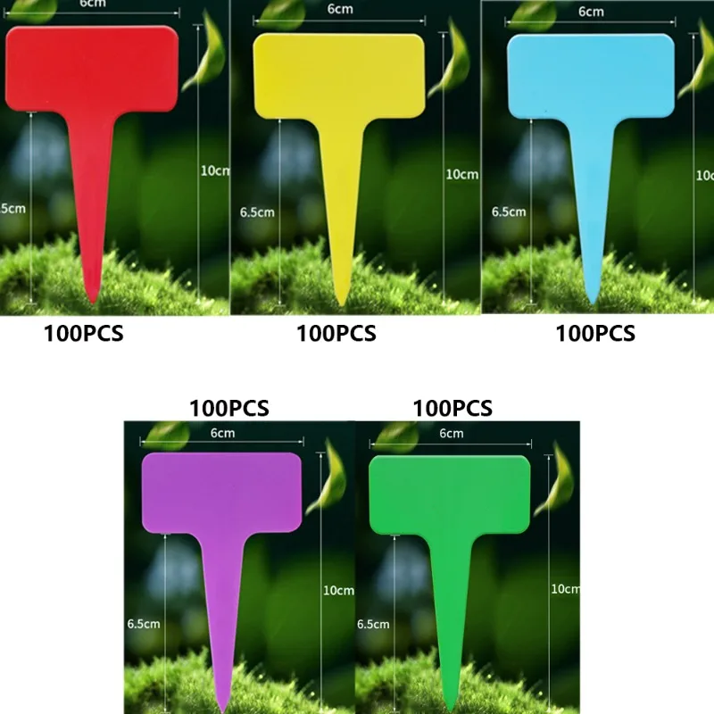Plant Labels 500 Pcs Multicolor Waterproof Plastic Plant Tags T-Type Nursery Garden Labels 6x10cm Red Blue Yellow Green Purple