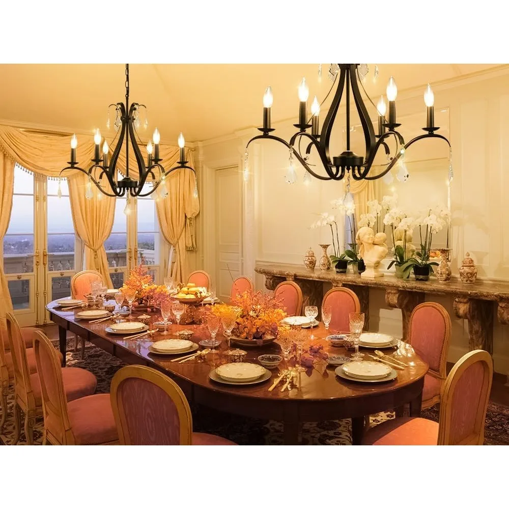 ثريا سوداء مقاس 24 بوصة للمزرعة: ثريات حديثة لغرفة الطعام، 8 ثريا كريستالية سوداء فاتحة #2