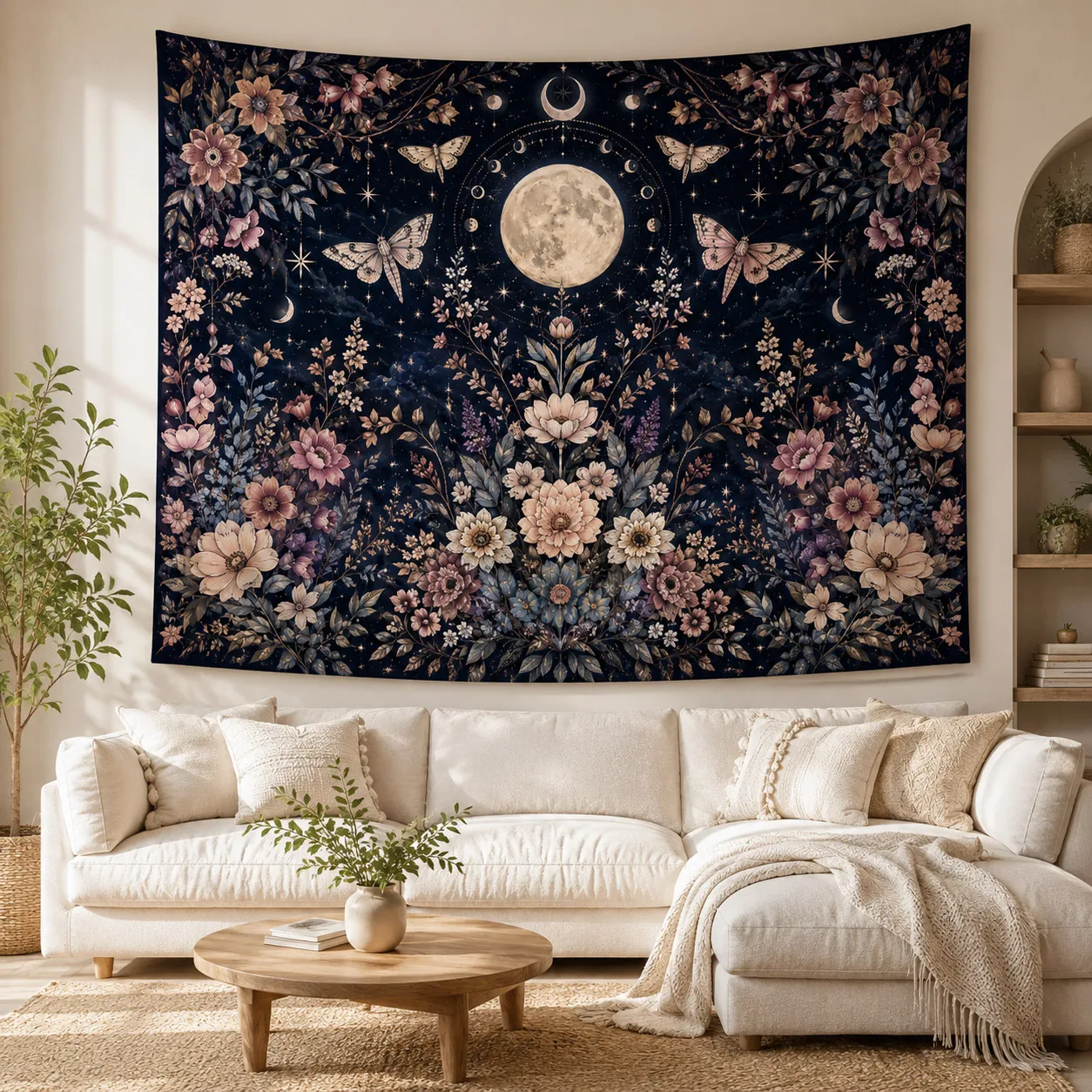 Goth Mushroom Tapestry Witchy Moon Wall Hanging Boho Room Decor Fabric Tapestries Vintage Art Gift for Office Friend Colleague