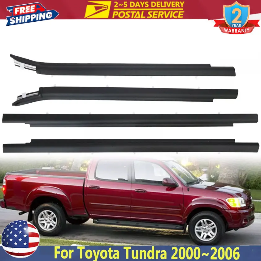 

4PCS Car Door Sealing Strips For Toyota Tundra 2000~2006 Double Cab Window Outer Weatherstrip Front Rear Rubber Trim Seal Belt