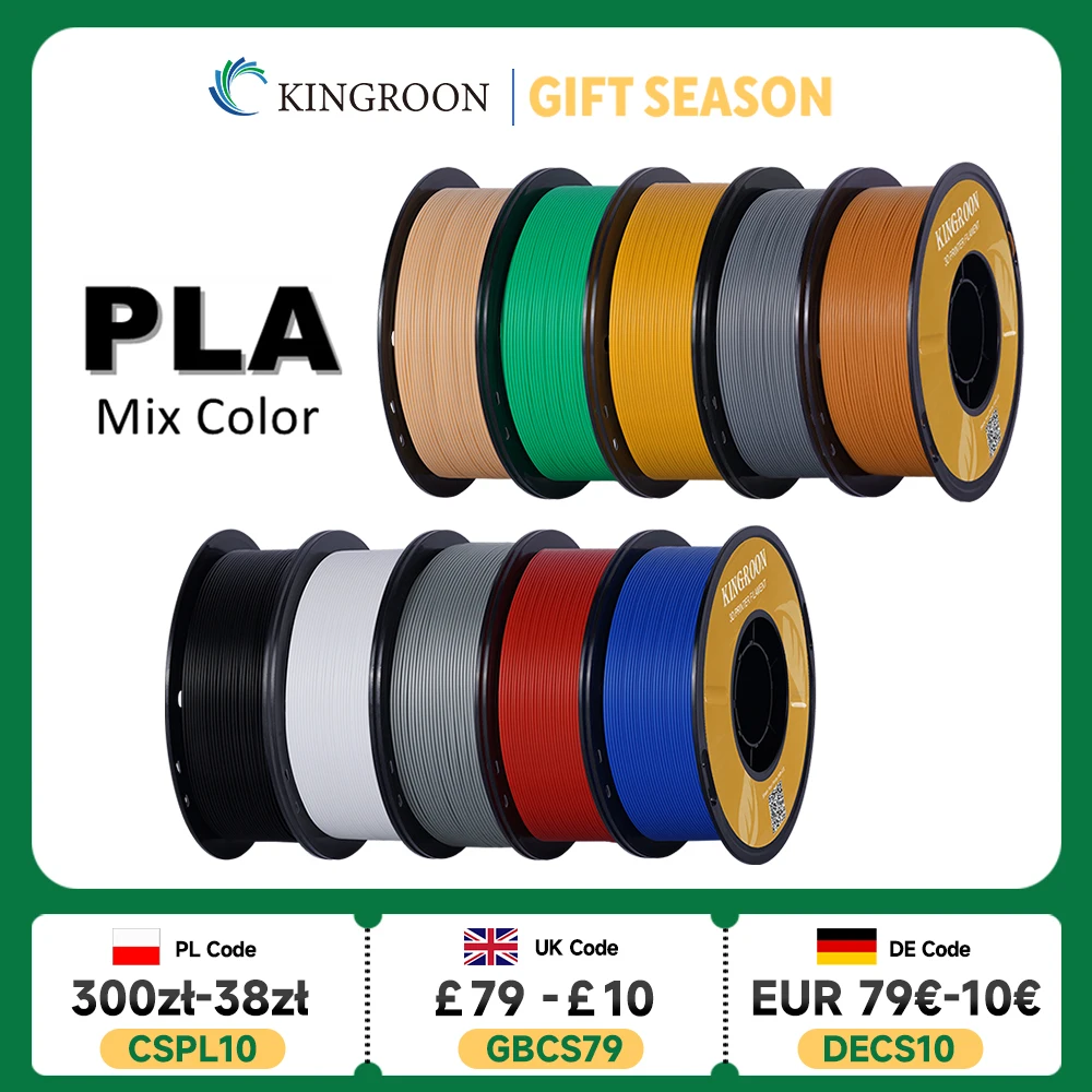 KINGROON PLA Filament 1.75mm 5/10KG pla plastique pour imprimante 3D, Standard 1 kg/rouleau Filaments d'impression 3D mélange de couleurs expédition locale
