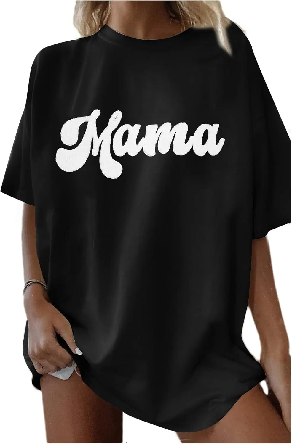 Mama Oversize Shirt Mom T-Shirt: Women Cute Mama Towel Embroidery Graphic Shirts Casual Mommy Gift Tee Short Sleeve Top