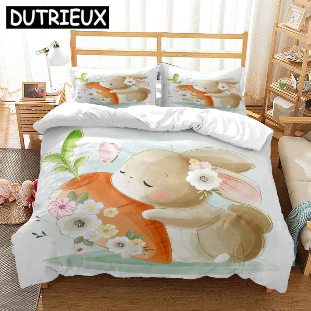 

Bedding Set with Rabbit Design - King Size for Teens, Double & Children's Beds - Duvet Covers, Pillowcase & Comforter Included