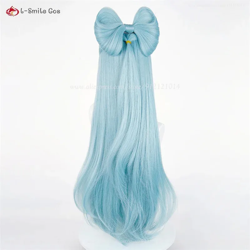 جينشين تأثير Yumemiruki Mizuki شعر مستعار تأثيري 78 سنتيمتر الباروكات مع ربطة القوس فيونكة مقاومة للحرارة الاصطناعية الشعر تأثيري أنيمي ازياء شعر مستعار