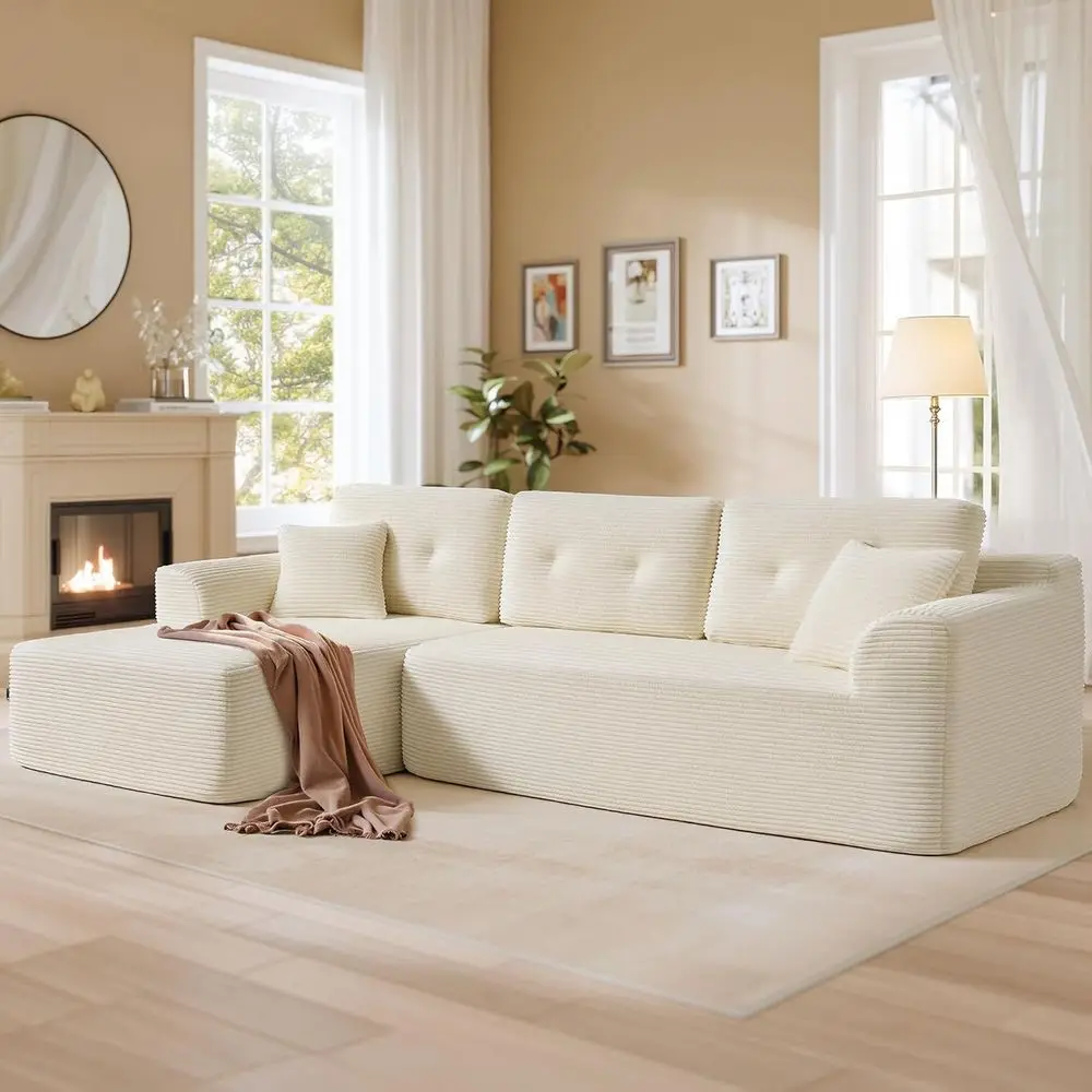 

Deep Seat Cloud Couch with Corduroy Sofa for Living Room and Bedroom, Chaise Sectional, 108.3, Cloud White