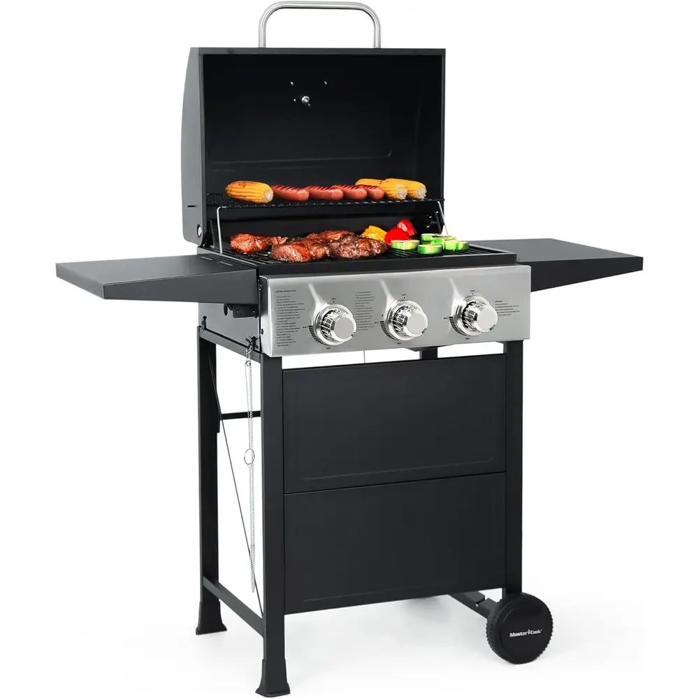 

472 Sq. In. 3-Burner Propane Gas Grill with Folding Shelves for Outdoor Patio & Backyard