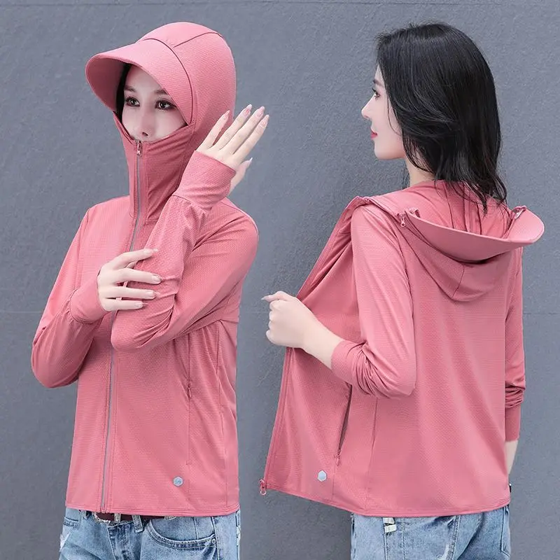 Summer Jacket Women Sunscreen Clothing Hooded Brim UV-proof Breathable Coat Thin Outdoor Female Casual Tops Overcoat Outerwear