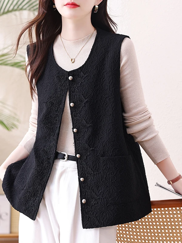 Authentic 2026 Autumn New Large Size Retro Embroidered Vest Jacket Loose Top Women's Fashion Polyester Fiber 100% Inner Wear