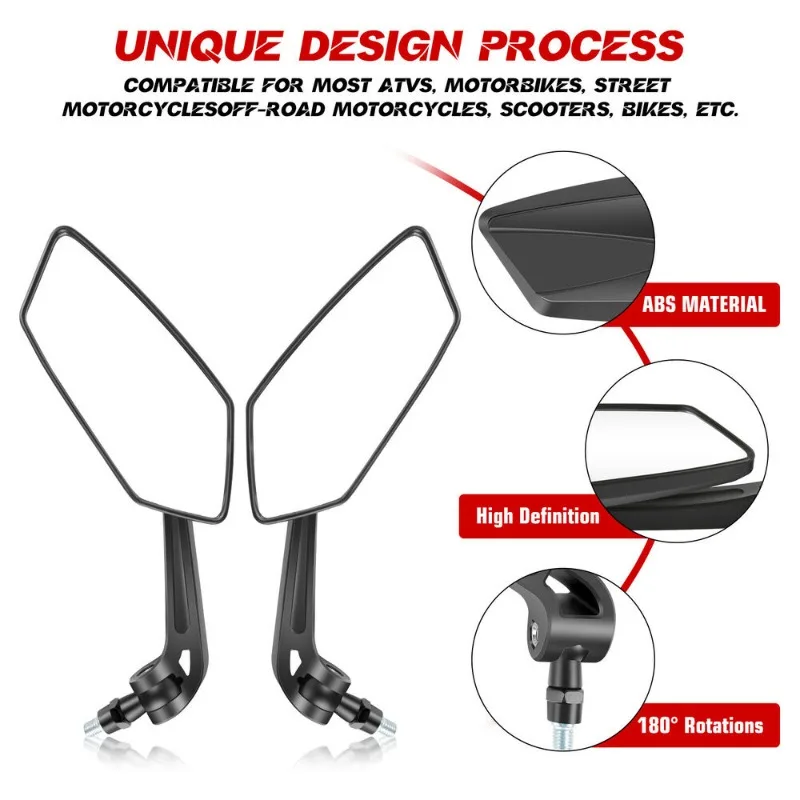 

Universal Motorcycle Rearview Mirrors Black Adjustable Side Mirrors Motorbike Accessories for Cafe Racer Dirt Pit Bike Electric