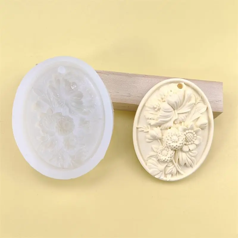 DIY Aromatherapy Gypsum Flower Hanging Mold Car Pendant Wardrobe Diffuser Stone Slice Candle Silicone Mold