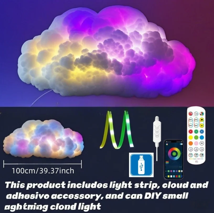 Slimme wolkenlamp Compact Thundercloud Light Muzieknachtlamp op ritmebasis Geschikt voor gebruik binnenshuis Slaapkamer of gamen
