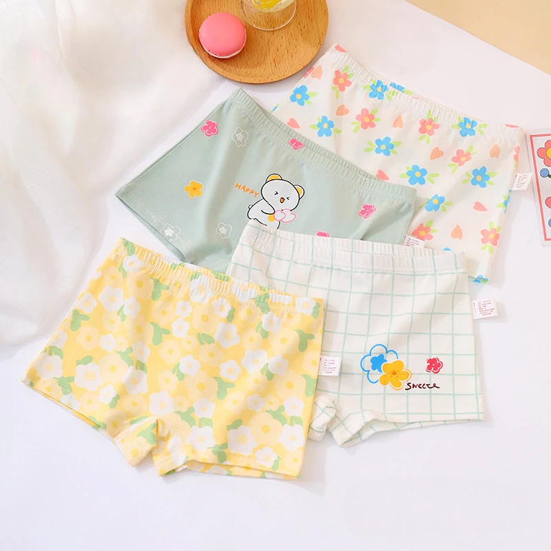 

4PCS Girls Cotton Cartoon Print Panties Kids Cute Thin Breathable Soft Panty Baby Antibacterial Knickers 3+y Young Child Clothes