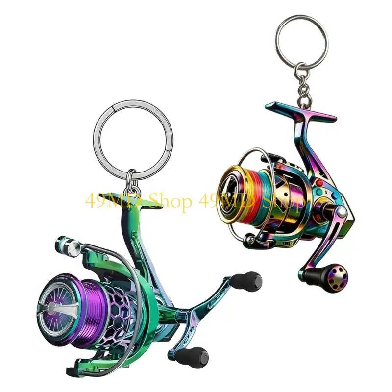 49MD Compact Fishing Reel Inspired Keychain for Daily Use, Split Ring Charm for Key Organization and Bag Decoration
