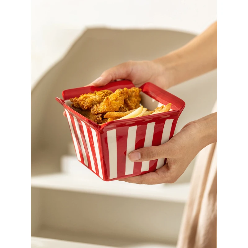 Creative Ceramic Bowl Square Household Food Container Afternoon Tea Popcorn French Fries Chicken Dessert Bowls Kitchen Supplies