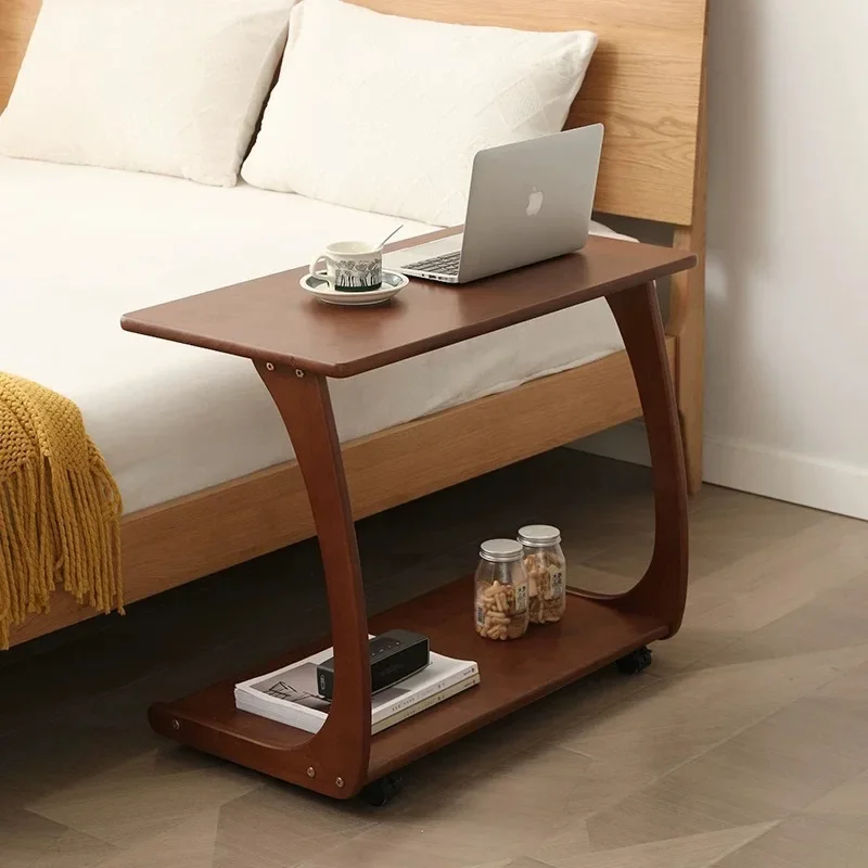 solid wood sofa can be moved, the living room mini small coffee table with wheels, and the simple bedside table