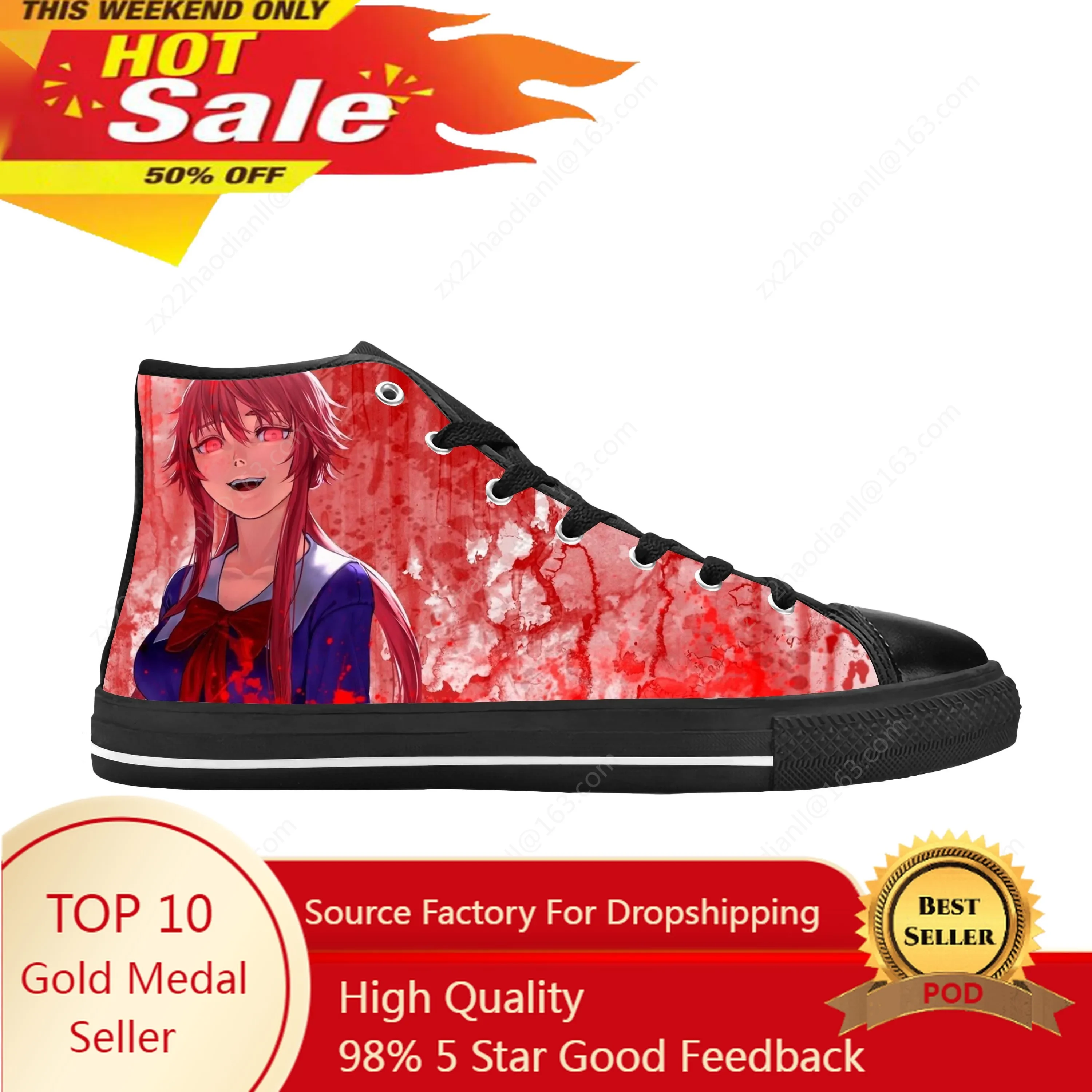 

Japanese Anime Manga Future Diary Gasai Yuno Cute Casual Cloth Shoes High Top Comfortable Breathable 3D Print Men Women Sneakers