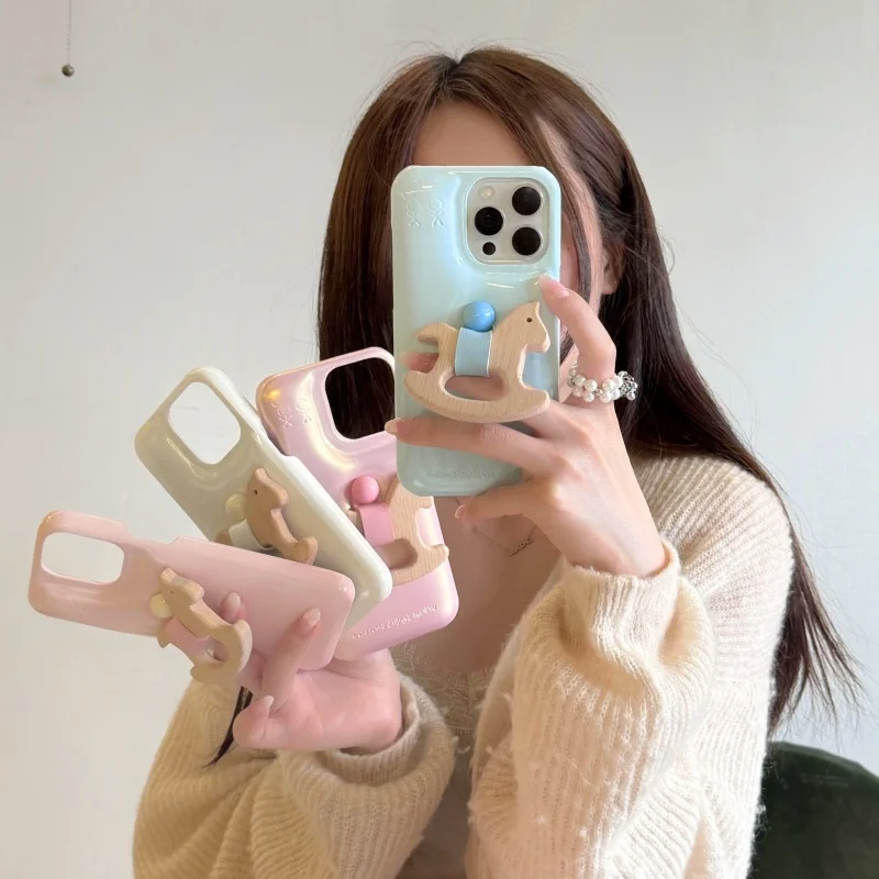 Ponsel Keras PU Kulit Cincin Kuda Penyangga Perkotaan Mewah untuk iPhone 12 13 14 15 16 Pro Max 16pro Melindungi Penutup Pencegahan Jatuh