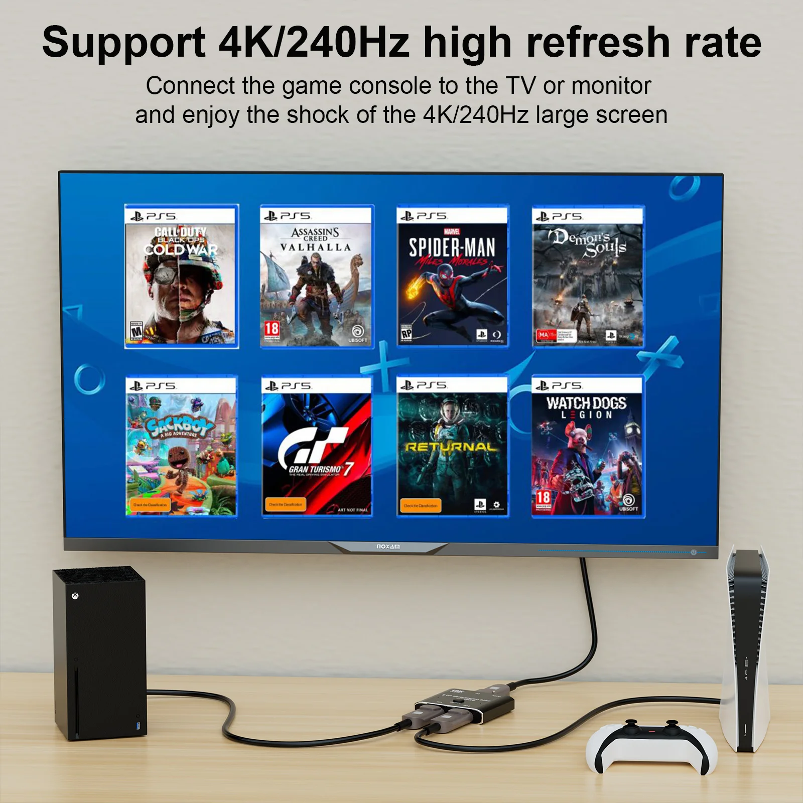 DisplayPort 2.0 Switcher 16K@60hz 4K@240hz DP to DP Switch Splitter 80Gbps HDR 3D for Monitor Video PC Laptop TV DP 2.0 Cable