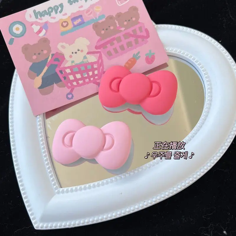 Cute Sanrio Hello Kitty Bow Frosted Hairpin Korean Ins Style Rose Pink Red Bangs Side Clip Female Ornament Accessory Girl Gift