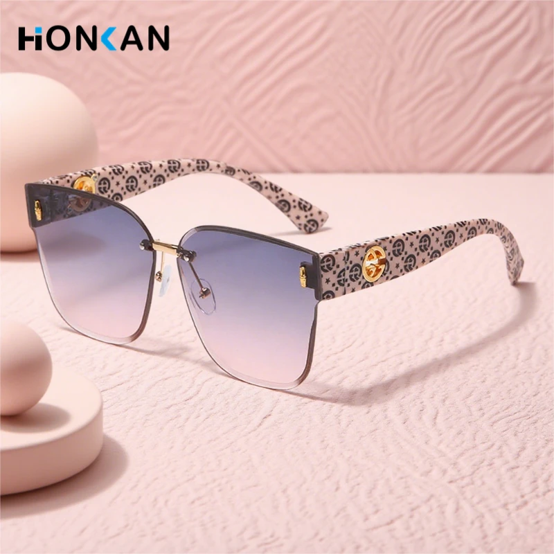 

Fashion Luxury Women's Sunglasses Rimless Gradient Color Large Frame UV Resistant Sun Glasses Lady Square Frame Eyeglasses