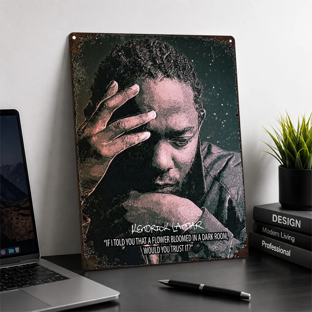 Kendrick Lamar Thoughtful Quote Printed Poster Monochrome Wall Art For Bedroom Customized Aluminum Metal Sign Music Lover Gift