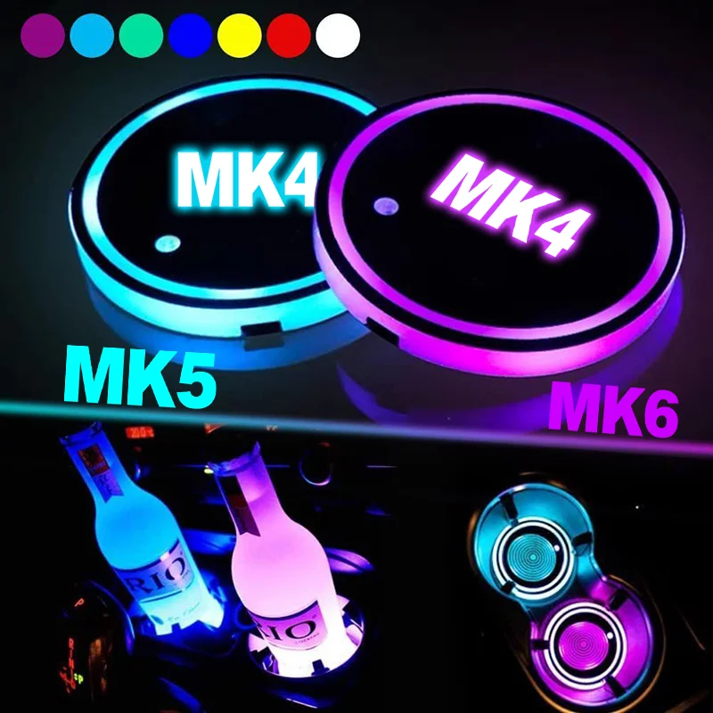 

LED Car Water Cup Mat For Volkswagen VW Polo Beetle GTI GTE Golf MK2 MK3 MK4 MK5 MK6 MK7 MK8 Auto Decorative Atmosphere Lights