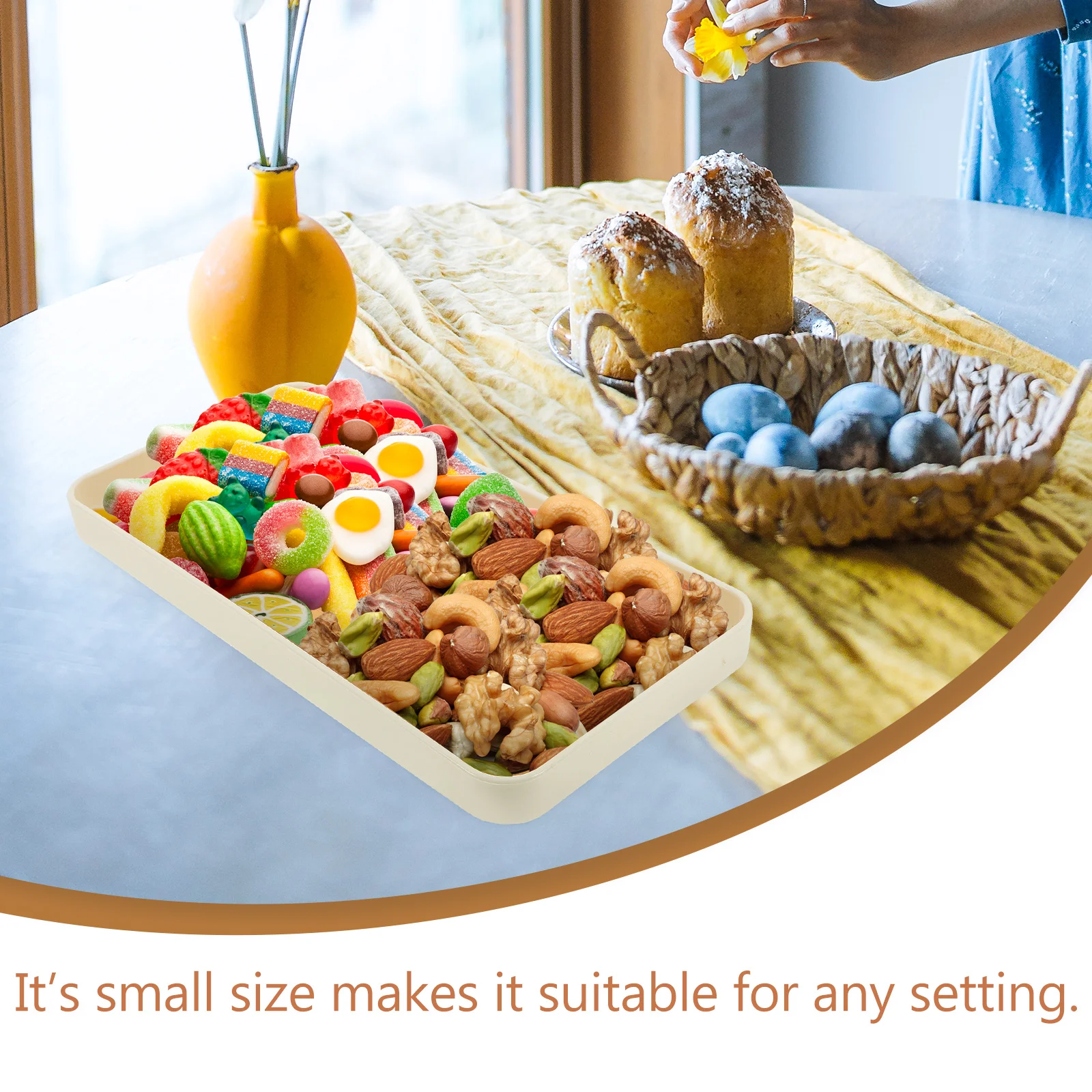 

Wood Grain Rectangular Tray Rustic Japanese Style Small Reusable Plastic Fruit Snack Serving Plate Tea Table Storage Organizer