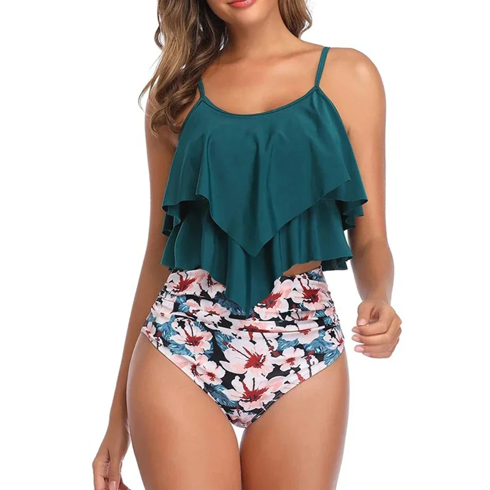 Conjunto de Tankini de cintura alta para mujer, traje de baño Sexy de dos piezas, bañador de talla 8 colores