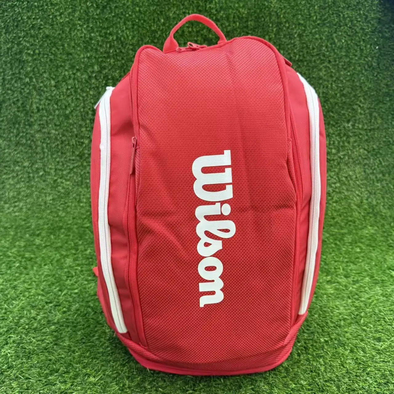 Wilson Super Tour Pro Staff 2/6/9 Pack Fine-knit Coating Tennis Bag 3-Decks Racket Backpack Racquet Bag with Thermoguard Red