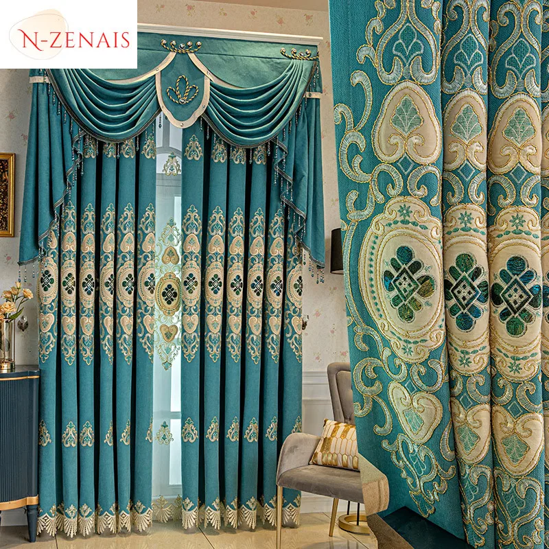 Custom  Size！！European Modern Light Luxury Thickened Blackout Embroidered Chenille Curtains for Living Dining Room Bedroom Decor