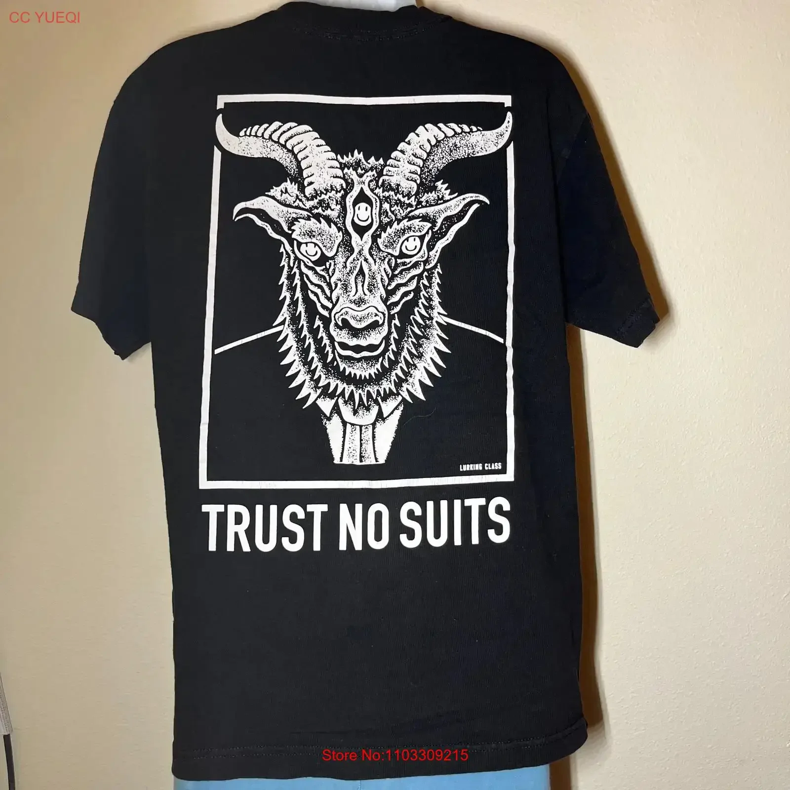 Camiseta de skate Lurking Class Skateboards Trust No Suits Goat Devil, talla M, estilo vintage lavado, unisex, con gráfico de moda