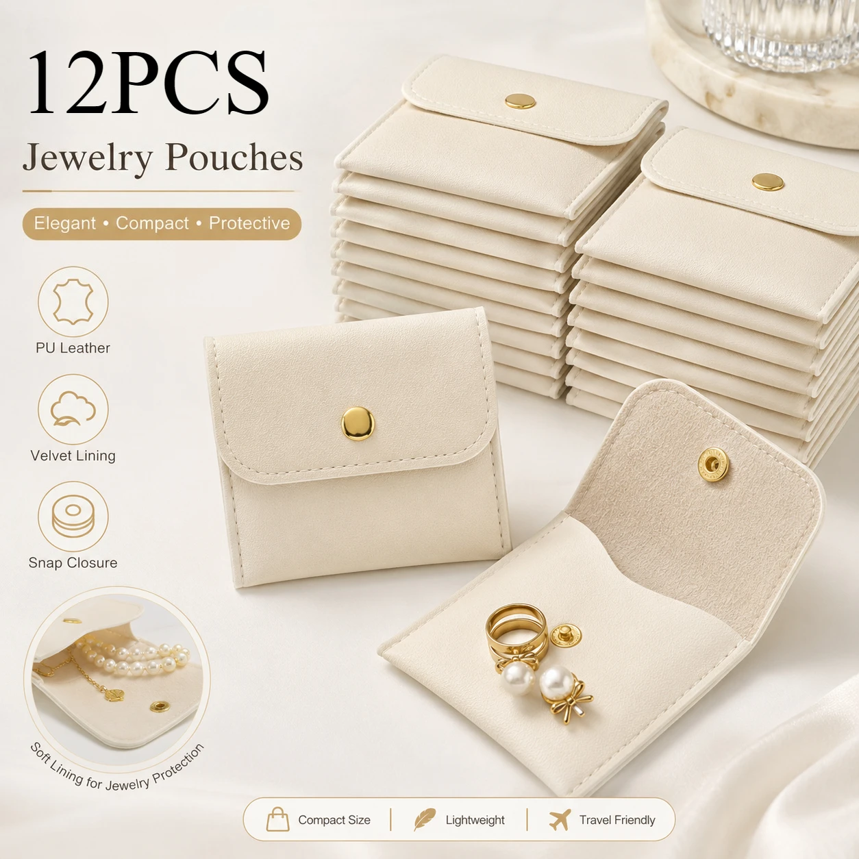 6/12PCS Jewelry Gift Pouches with Snap Closure, Storage Bags for Earrings Rings Necklace Bracelets, Birthday Christmas Gifts
