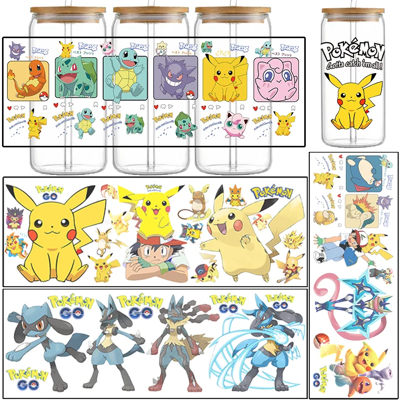 Pokémon DTF-Transferfolien für Tassen: Squirtle, Charmander, Bulbasaur, Eevee – UV-DTF-Aufkleber für Flaschen und Auto-Folierung