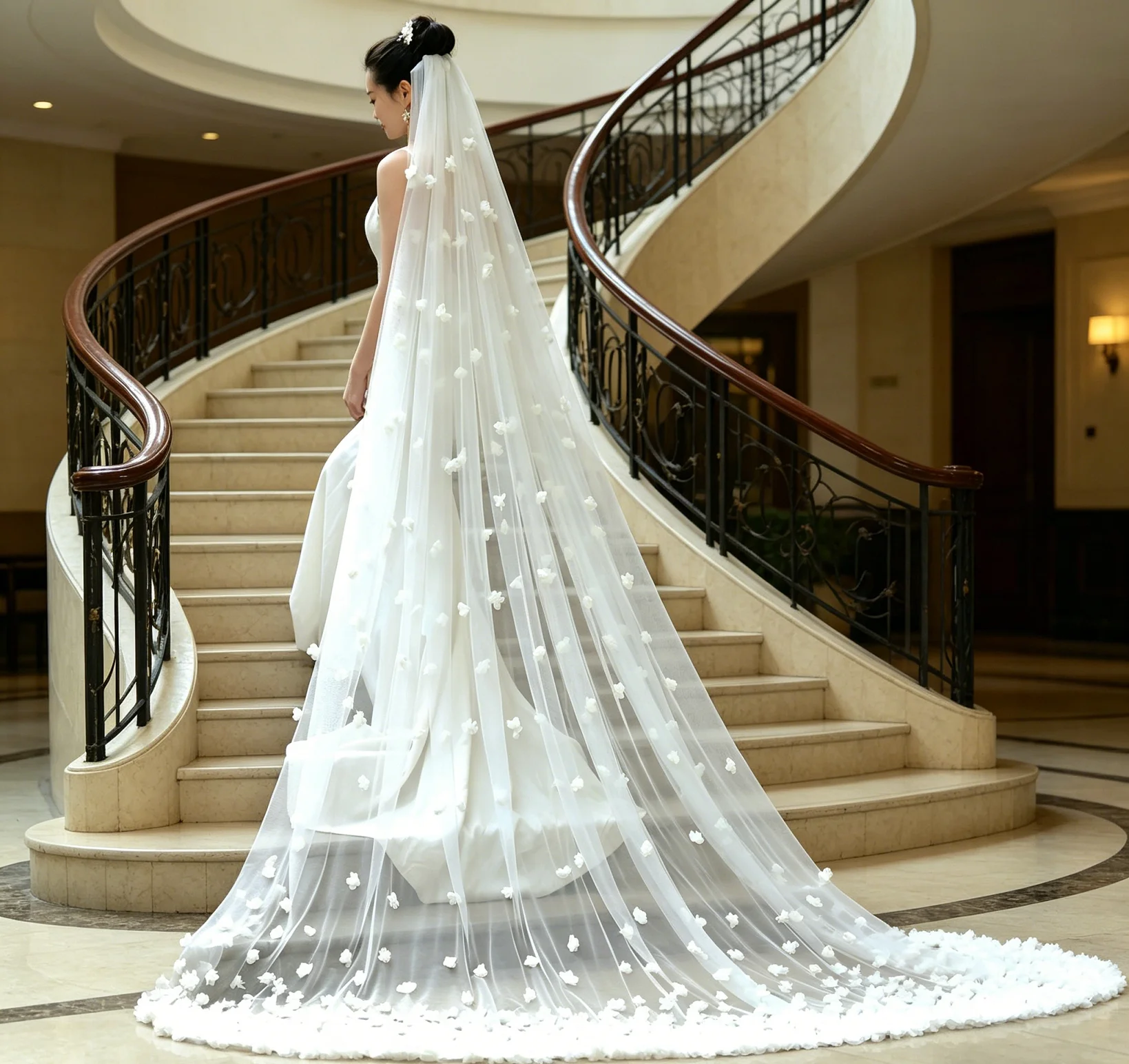 Delicate 3D Vision Flower Cathedral Veil Women Majestic Wedding Accessory for Formal Ceremony Church Wedding Photo Party G93