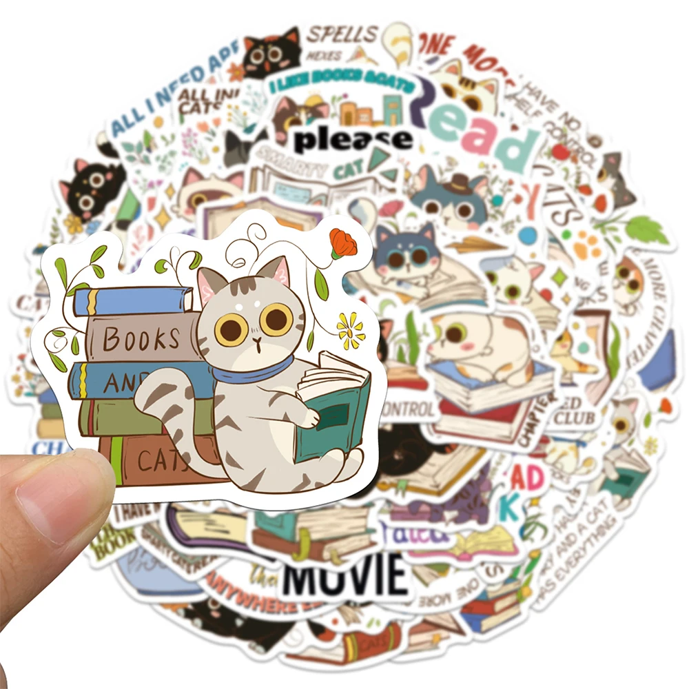 

10/30/60pcs Cats and Books Funny Graffiti Stickers Cute Reading Cartoon Sticker Laptop Scrapbook Phone Diary Decals Decoration