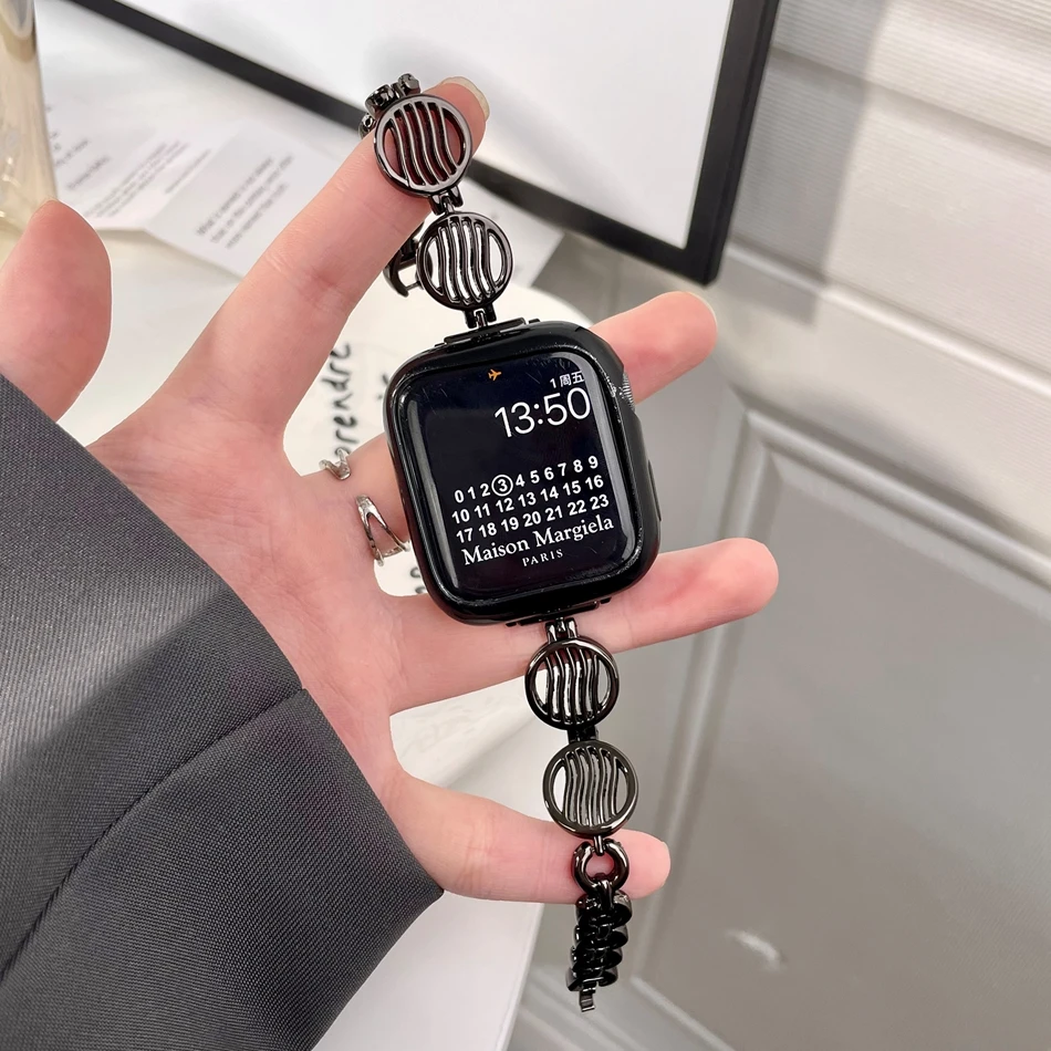 Ripple pulseira redonda para apple relógio ultra 49mm iwatch série 6 7 8 se 4 5 38/40/41mm 42/44/45mm pulseira de aço metal correa