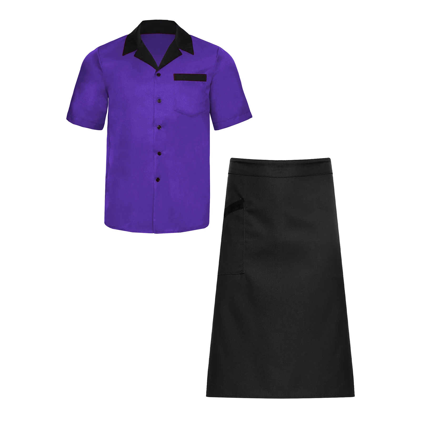 

Унисекс, комплект кухонной формы для мужчин и женщин, пальто шеф-повара, наряд с фартуком, рабочие рубашки на пуговицах с короткими рукавами для ресторана, кухни, отеля