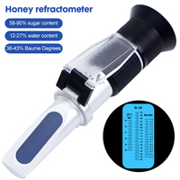 3-in-1 Handheld Honey Refractometer Brix 58-90% Sugar Content Meter ATC With Box for Honey Moisture, Brix and Baume