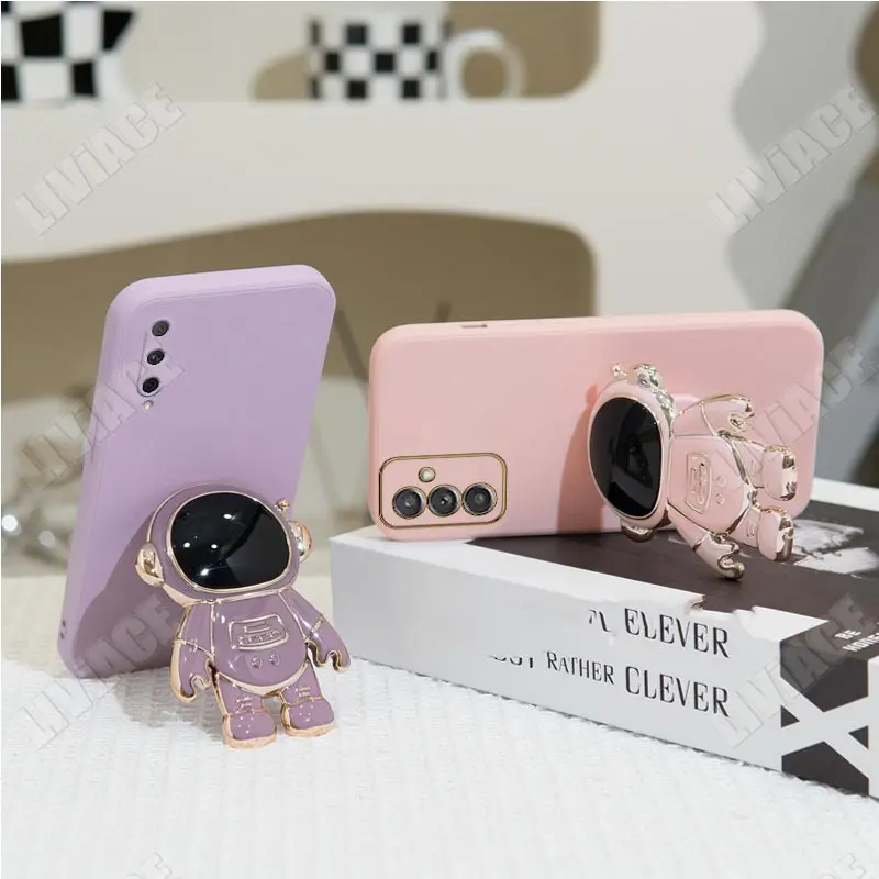 A55 A 25 15 Astronaut Lanyard Crossbody Silicone Case For Samsung Galaxy S24 plus A35 A55 A35 A15 A04E 4G 5G Stand Cover
