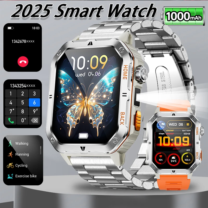 

2025 Men Sports Smart Watch 2.01 Screen Blood Oxygen Bluetooth Talking Watch Multi Sport LED Flashlight Outdoor Smart Watch Gift