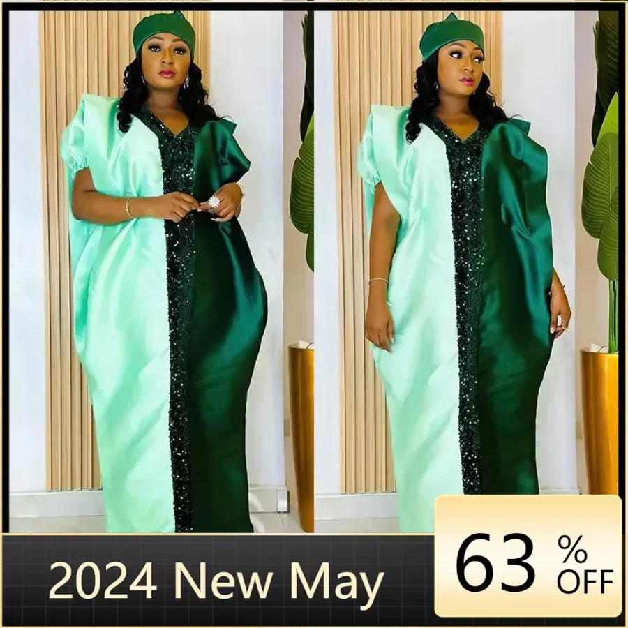 

Plus Size African Dresses for Women Elegant African Short Sleeve V-neck Sequin Party Evening Long Maxi Dress Gowns Muslim Abaya