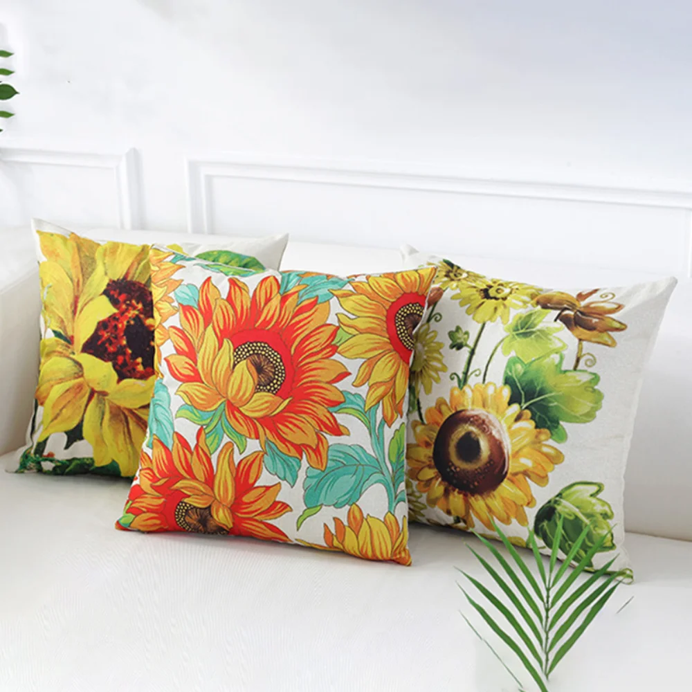 Sunflower Pillowcase Flowers Print Cushion Cover Plant Pillow Cover Home Sofa Decorative Throw Pillow Case Pillows Decor Home