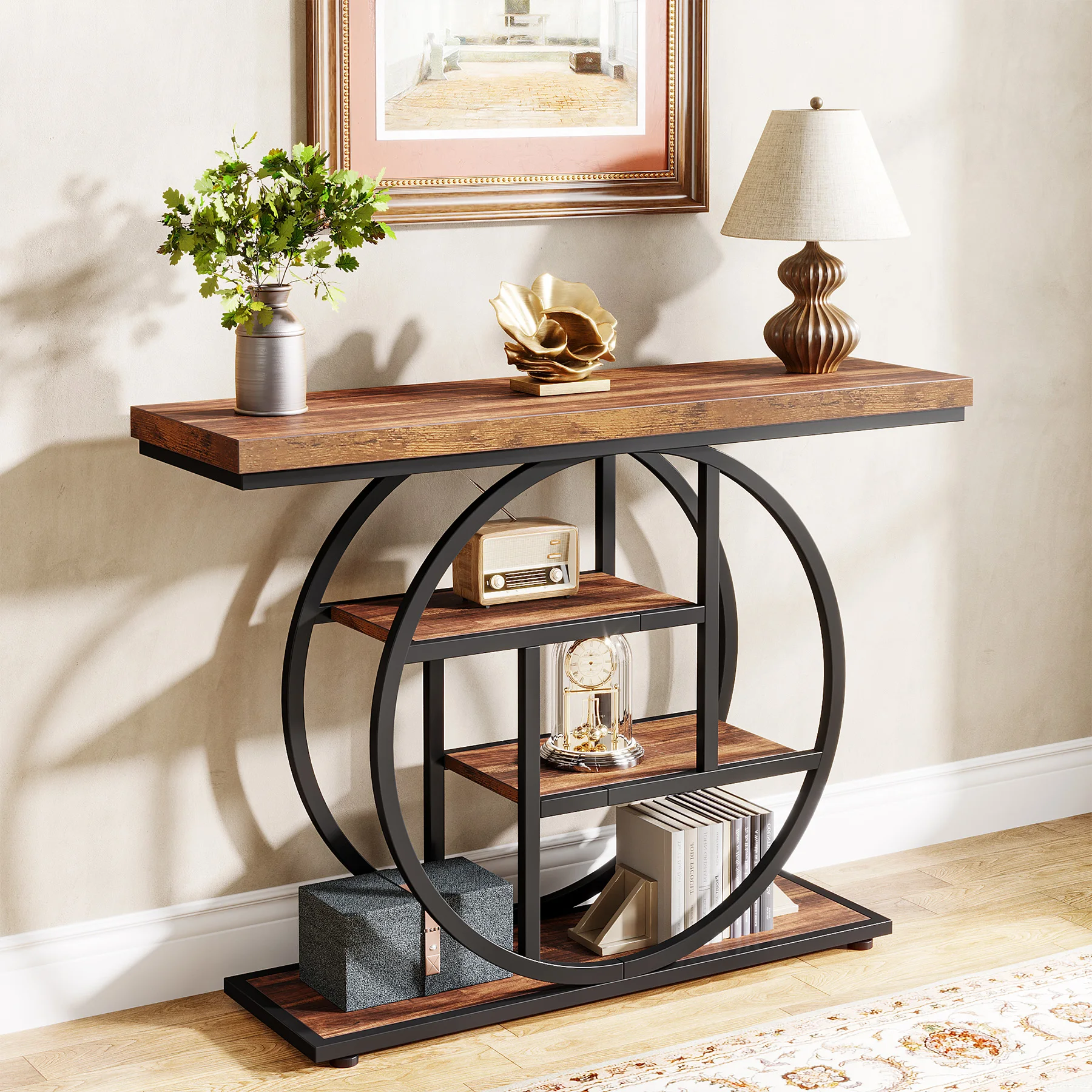 Industrial Entryway Console Mesa para Sala de Estar, Foyer Corredor Mesa para Entrada, 4-Tier Mesa, 41,3"