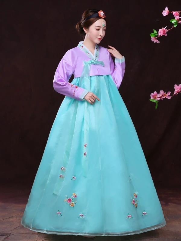 

Традиционный корейский придворный костюм для сценических выступлений, женская танцевальная юбка, длинная, в стиле Джин, новый дизайн, полиэстер