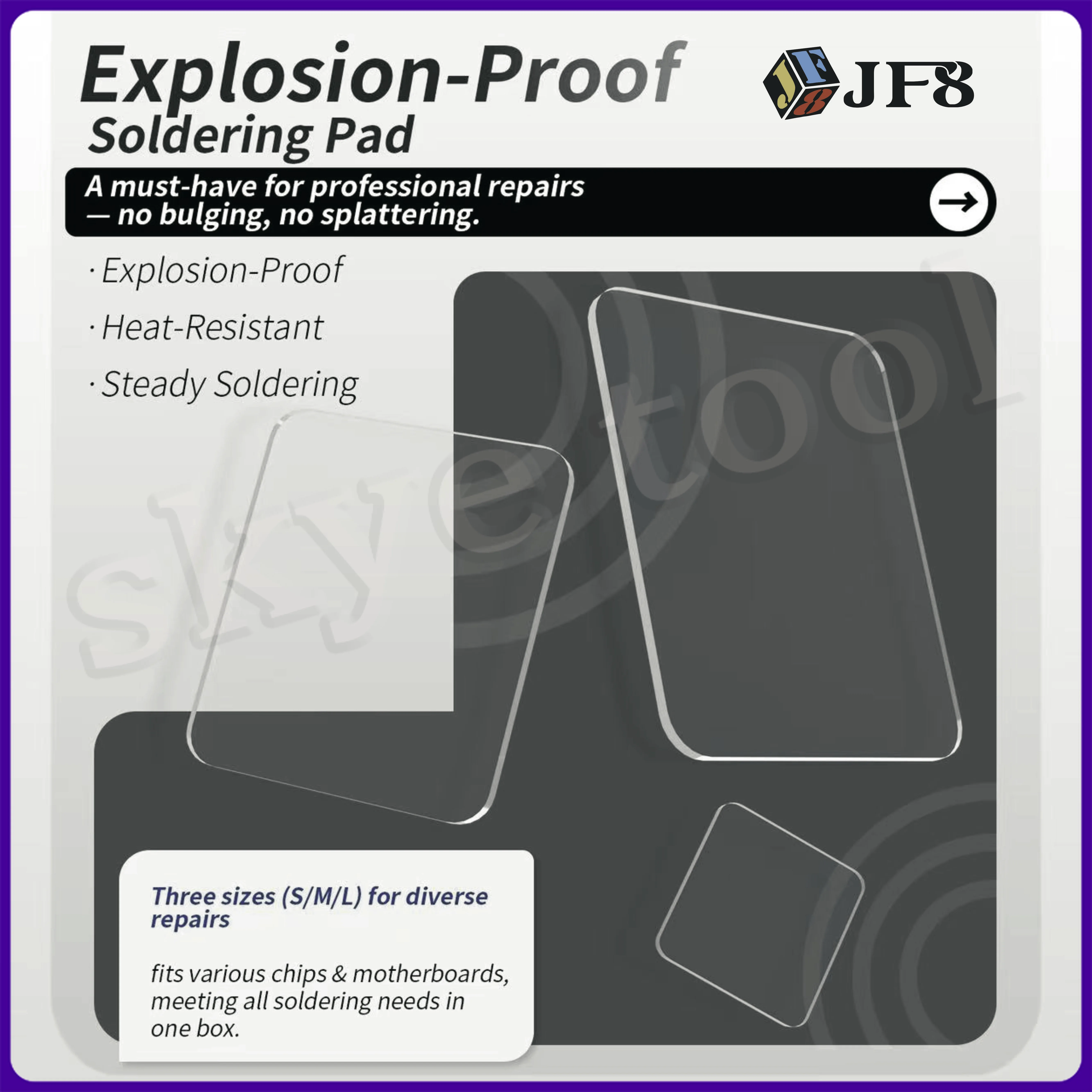 

JF8 3x Mobile Phone Repair Explosion-proof Tempered Tin Plated Glass Advanced Auxiliary Tool for Soldering Chip BGA Motherboard