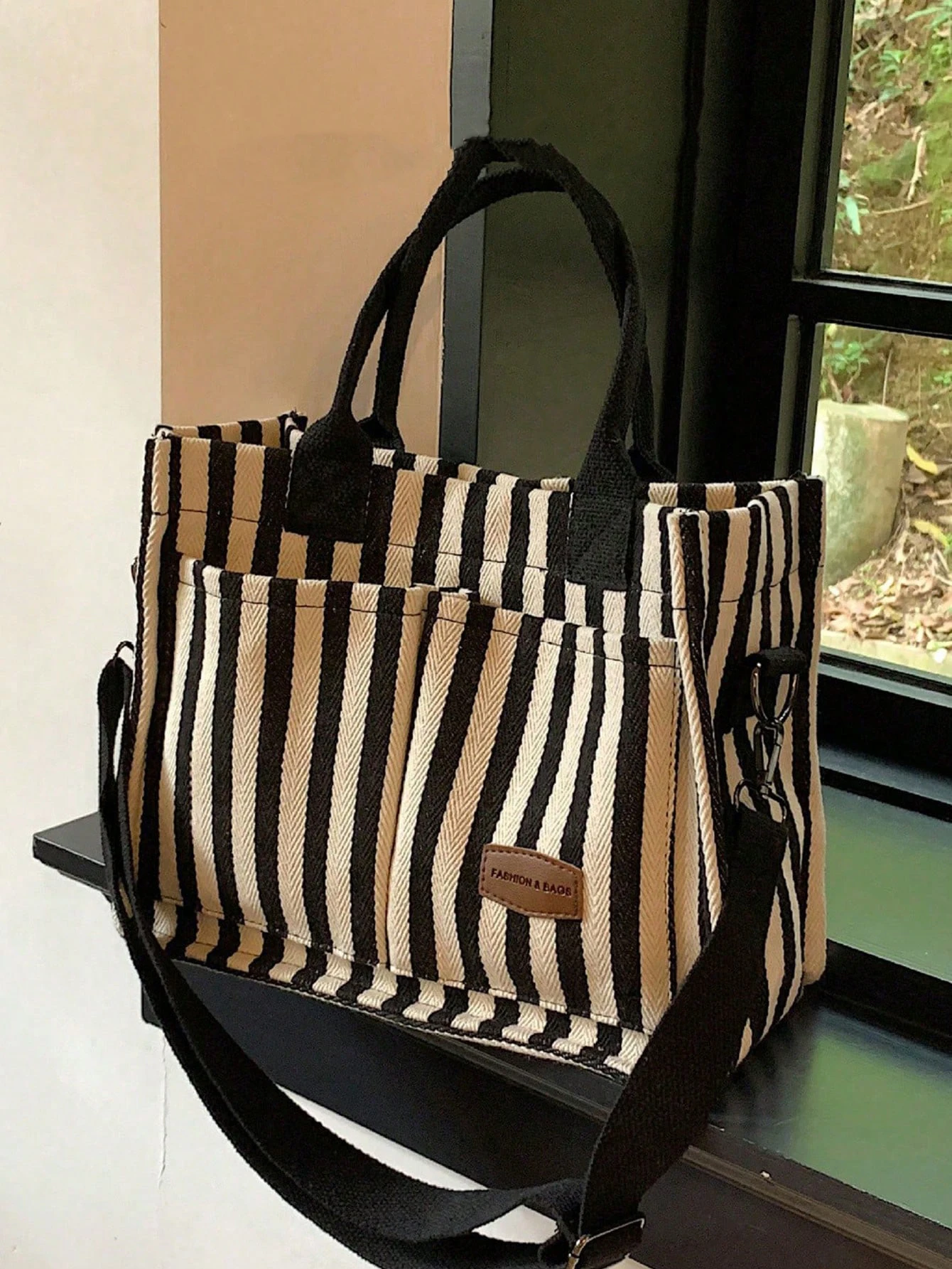 

Универсальная сумка через плечо в вертикальную полоску, большая вместительная холщовая сумка через плечо с несколькими карманами, легкая повседневная сумка