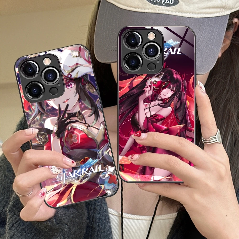 Honkai Start Rail Sparkle Cell Phone Case for iPhone 15 14 13 12 11 X XR XS 8 Pro Max Plus Mini PC Glass Phone Cover Shell