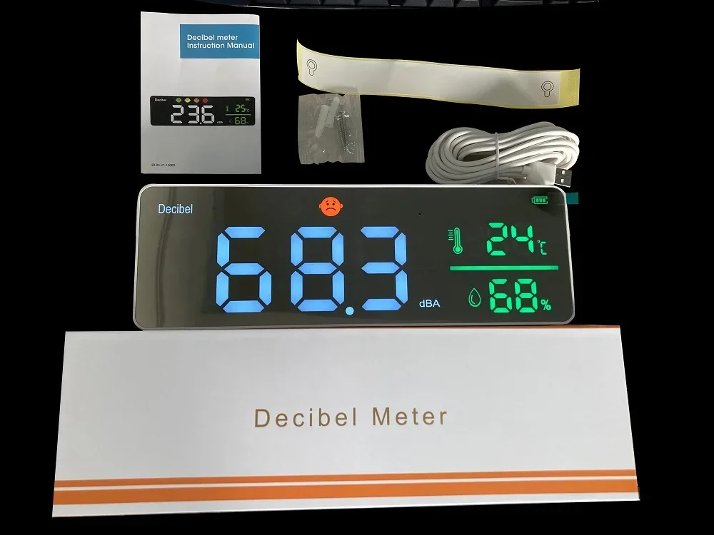 Stable Wall Mounted Noise Detector Decibel Meter Sound Level Tester Temperature Humidity Monitoring Meter