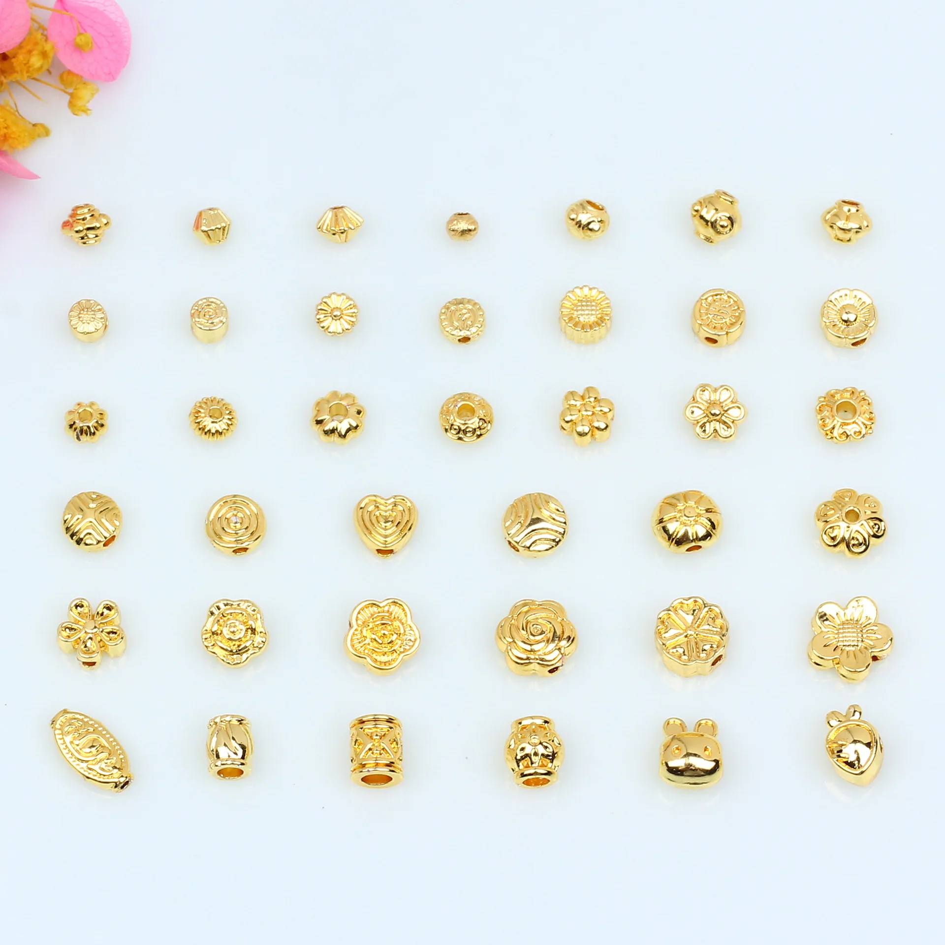 14K Tiny Flower Beads Flat Rose Bloom Bead Spacer Collection-1 100 pcs
